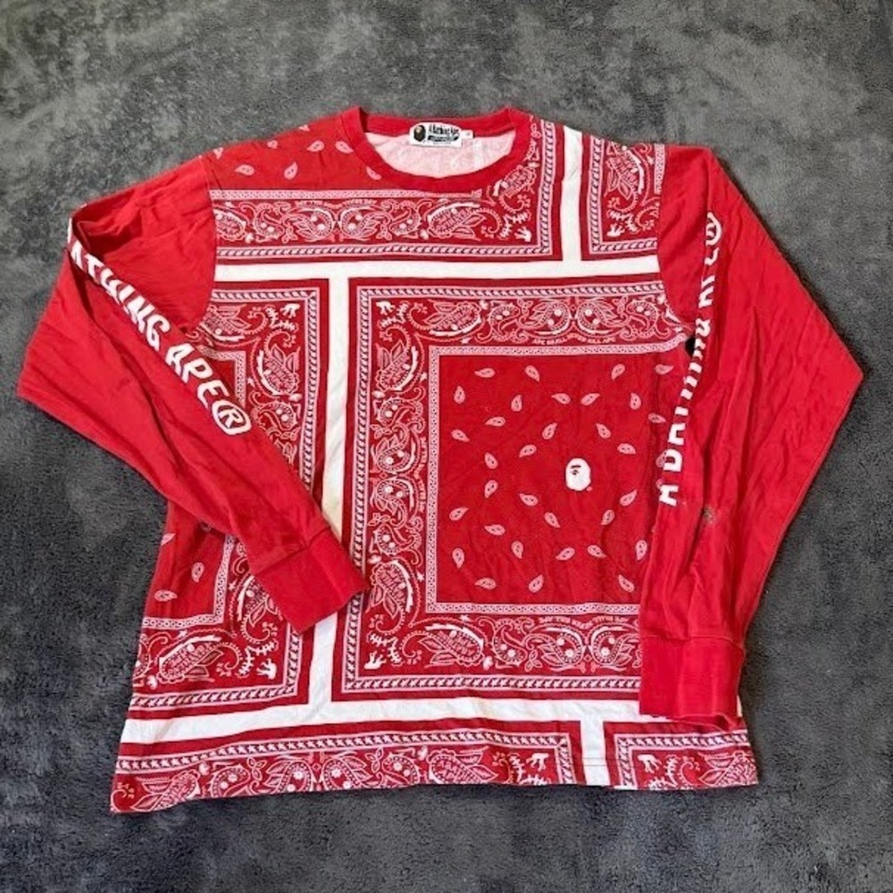 A Bathing Ape BAPE Red Bandana Paisley Long Sleeve T-Shirt XL 001LTG701016X